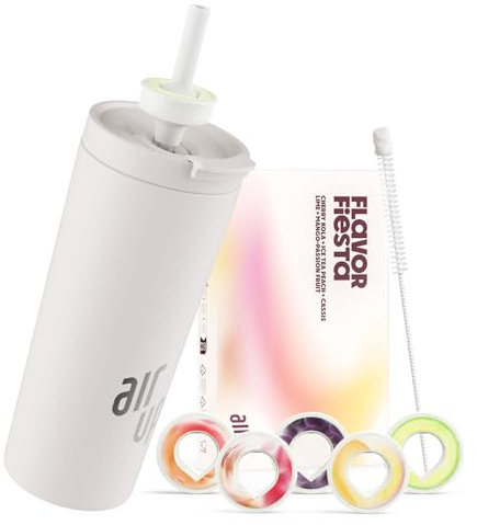 air up® Tumbler Cream White Original Starter Set with pods in 5 Flavours + Straw Brush | 700ml Insulated Steel Bottle | Dishwasher-Safe, BPA-Free