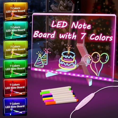 Tableau Lumineux Message Dessin LED, Tablette à Dessin Lumineuse 30 x 20 cm, Tablette Lumineuse Dessin Effaçable avec 7 Stylos Néons Disponible sous Forme de Bloc-Notes, Cadeau Créatif pour Enfants