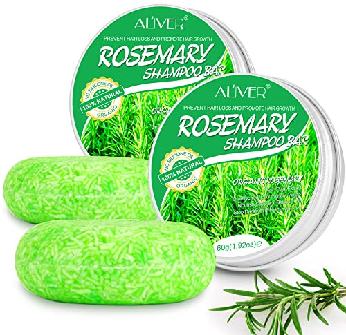 2 Pack Natural Rosemary Shampoo Bar - Solid Organic Rosemary Shampoo for Promote Hair Growth, Nourishes Scalp and Prevent Hair Loss - Fresh Plant Extract - Vegan, Eco-Friendly, 60g Each