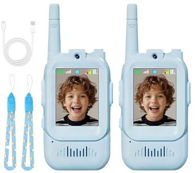 Lot De 2 2026 Talkie Walkie Video Enfant, 12,3x5,4cm ABS Talkie Walkie Longue Portée, avec Caméra HD, WiFi Intégré, Modulateur De Voix Et Écran, pour Camping en Plein Air, Noël, Anniversaire