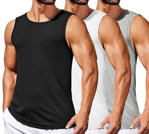 COOFANDY Men's Vest Gym Tank Top Casual Training Tops Workout Fitness Sleeveless Vest Black/White/Light Grey (Pack 3) XXL