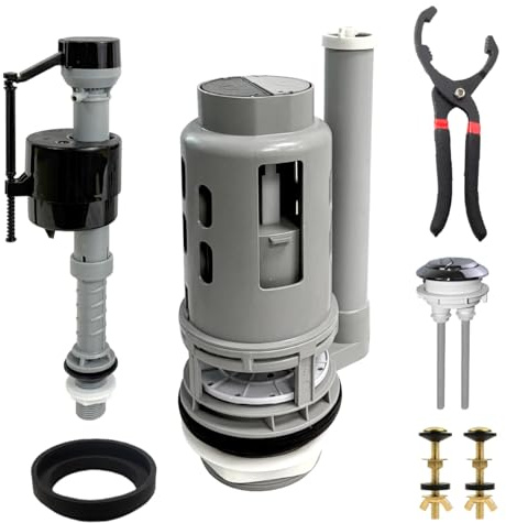 Ulinlo Pouly 3-Inch Dual Flush Valve Replacement Kit,Compatible with Glacier Bay,Aquasource,Water Ridge and Most Universal, Include Metal Tongs,Bolts,Flush Valve,Fill Valve,Gasket,Button, 1-Pack