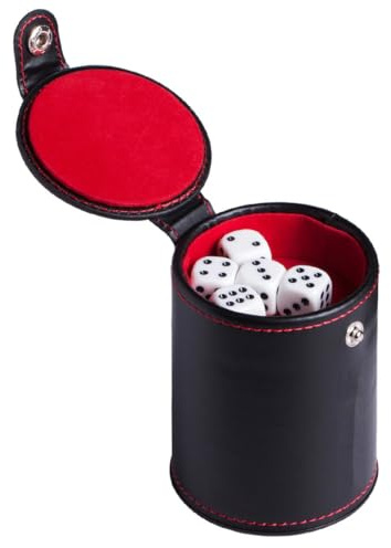 HOMSFOU Vaso Agitador de Dados de Cuero PU Doble Capa, Juego de Dados Profesional de 5 Piezas, Tamaño Compacto y Ligero para Entretenimiento en Bares, Ktv y Clubes