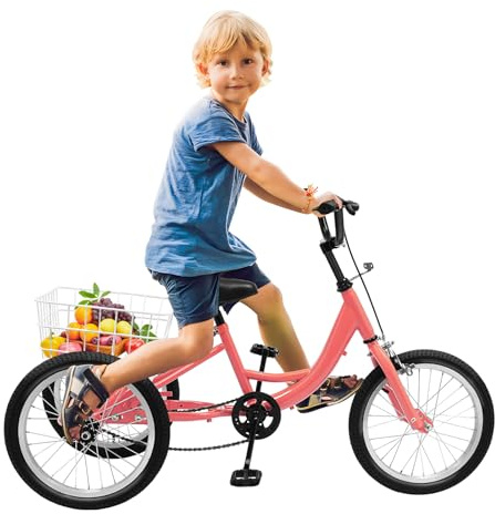 Triciclo de 16 pulgadas para niños, bicicleta de crucero de 3 ruedas de una sola velocidad, bicicletas para niñas y jóvenes, 3 ruedas para niños, triciclo con cesta de la compra para recreación