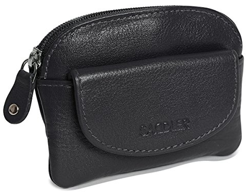 SADDLER Womens Luxurious Real Leather Zip Top Coin Purse | Designer Ladies Change Pouch with Key Ring |Gift Boxed - Black