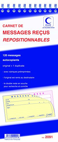 Lebon et Vernay 2091 Carnet de 120 messages reçus autocopiant repositionnables Lot de 5