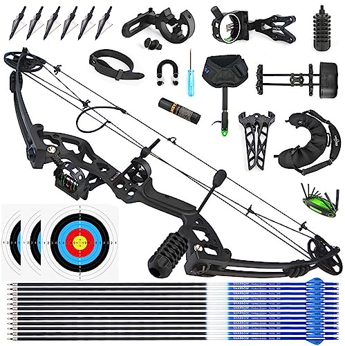 Compoundbogenset 30-55lbs Einstellbare Jagd Compound Bogen und Pfeile Set für Erwachsene und Anfänger Outdoor-Schießen Bogenschießen Set LH/RH (Rechte Hand, Schwarz)