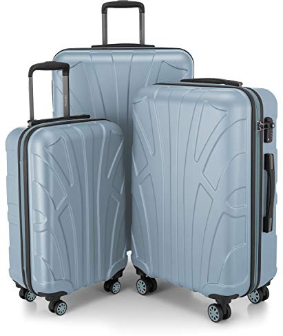 suitline - 3er Koffer-Set Trolley-Set Rollkoffer Hartschalen-Koffer Reisekoffer, TSA, (55 cm, 66 cm, 76 cm), 100% ABS matt, Pool Blue