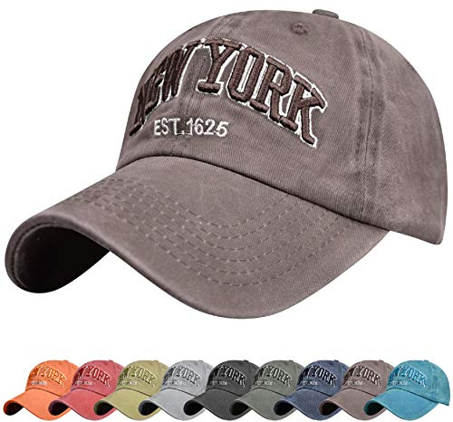 UMIPUBO Unisex Baseball Cap Now York Embroidery Adjustable Cotton Summer Sun Hat Polo Style Classic Sports Casual Hip Hop Cap Peaked Cap for Men Women Coffee