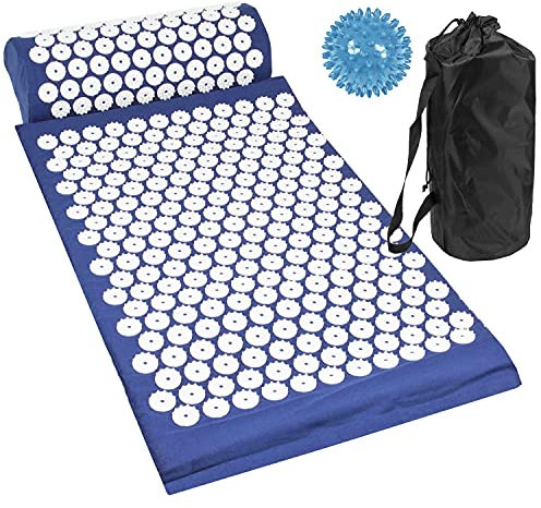 Komodo Acupressure Mat with Pillow & Ball Acupuncture Pin Massage Set (Blue)