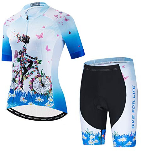 JPOJPO Dam cykeltröja set cykel kortärmad passar t-shirt reflekterande + 5D vadderade shorts toppar