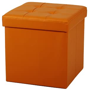 La Maison Large Ottoman Foldaway Storage Blanket Toy Box Bench Faux Leather Practical Bench Blanket Box (Ochre, 38cm x 38cm)