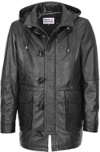 Cappotto da uomo in pelle con cappuccio staccabile Parka Jack nero, Nero , M