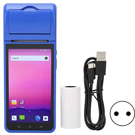 Annadue Handheld POS Gerät, 1280 X 720 HD Bildschirmbelegdrucker, Thermodruck, 5 Megapixel Autofokus, WiFi, Blau(EU)