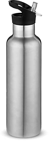 Volhoplyflaska i rostfritt stål, dubbelväggig, vakuumisolerad och läckagesäker vattenflaska, passar även barn, för träning, skola och friluftsliv, 750 ml, silver