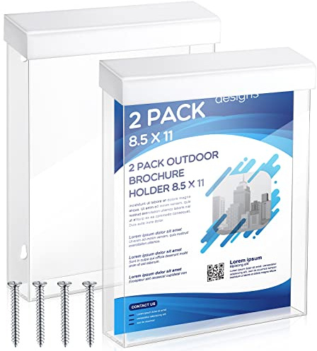 Remerry 2 Pcs Outdoor Brochure Holder 8.5 x 11 Inch Waterproof Acrylic Wall Mount Literature Box Dispenser with Lid, Clear Real Estate Brochure Box Holder for Document Pamphlet Display (White)