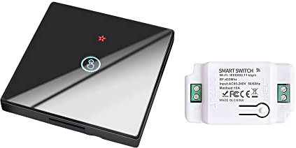 proAMEDEN Battery Touch Wall Switch, No Wiring 10A, Works with Tuya/Smart Life App, Compatible with ALexa, Google Assistant (1/un-1*Gang Wireless Switch Black+1/one Controller) 1Kit