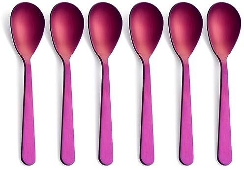 FULLYWARE Cucharas de café Demitasse de color morado mate, cucharas de café con acabado satinado de acero inoxidable, mini cucharaditas, cucharas de azúcar, 4.7 pulgadas, juego de 6