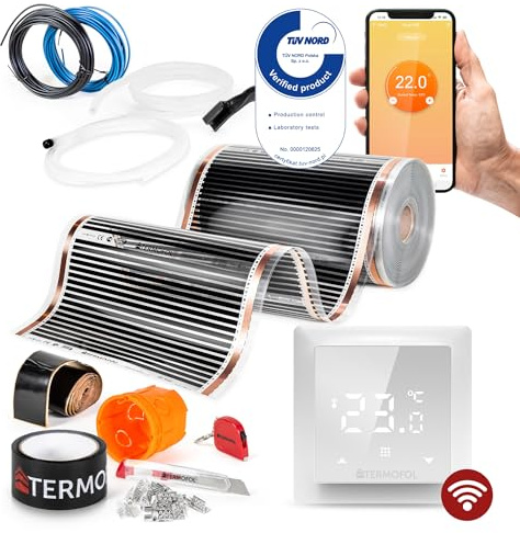 Termofol Elektrisk golvvärme, värmefolie 230 V – med termostat H6 WIFI, effekt 140 W/m2, yta 5 m², golvvärme, elektrisk, komplett set för golv-, vägg- eller takvärme
