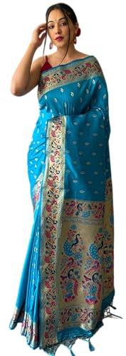 SGF11 Women's Kanjivaram Soft Silk Saree With Blouse Piece (Light Blue) 6.3metres