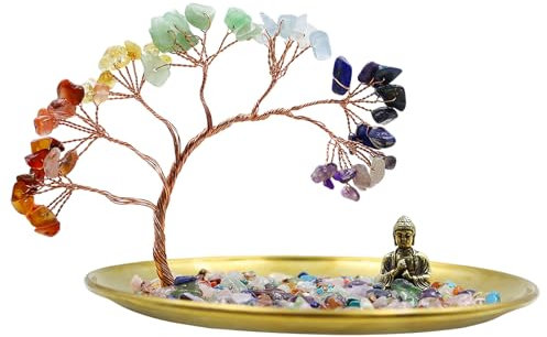 Seven Chakra Crystal Tree with Buddha Statue - Money Tree Meditation Accessories Decorative Home Accessories Yoga for Good Wealth Health Luck Buddha Home Decor