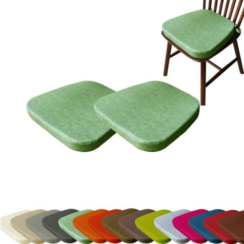 Set of 2 Chair Cushion with Ties, Non Slip Seat Pads, Seat Cushions for Dining Chairs 40x38x33x5cm, Memory Foam Garden Chair Cushions- Natural Linen, 10