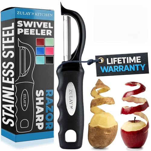 Zulay Kitchen Premium Sparschäler für Linkshänder und Rechts, Kartoffelschäler aus Edelstahl mit scharfe Spitze, Gemüseschäler mit ergonomischem Griff, für Gurken, Karotten, Potato Peeler