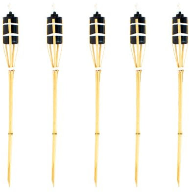 Natural Handmade Bamboo Garden Tiki Torch 60cm/90cm/120cm - for use with Parrafin or lamp Oil (60cm, Pack of 5)