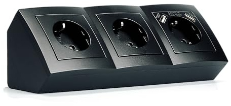 MC POWER Flair grenblock underbyggnadsuttag hörnuttag, 3-faldigt + 2 x USB, 230 V~/16 A, konstruktion, svart, matt,