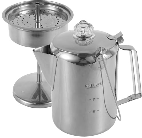 QINGLANG Perkolator kaffekanna 9 koppar rostfritt stål camping kaffebryggare med klar topp glasknopp kaffe perkolator för utomhus spishäll grupp camping vandring backpacking resor