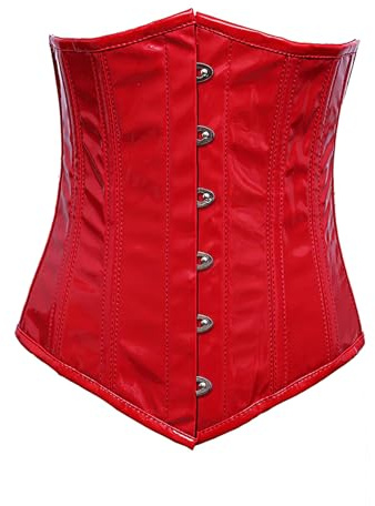 CorsetsNmore Corsé steampunk largo debajo del busto de piel de PVC rojo para mujer, rosso, 3XL