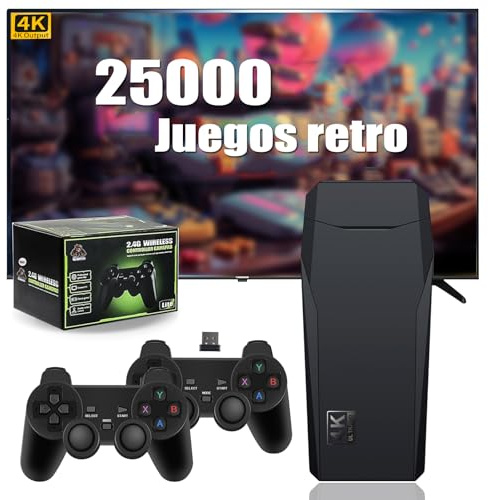 Consola de juegos retro M8, 64 GB, nostalgia, más de 25 000 videojuegos plug and play para TV, 12 emuladores, consola de videojuegos retro compatible con salida 4K HD, 2 controladores inalámbricos