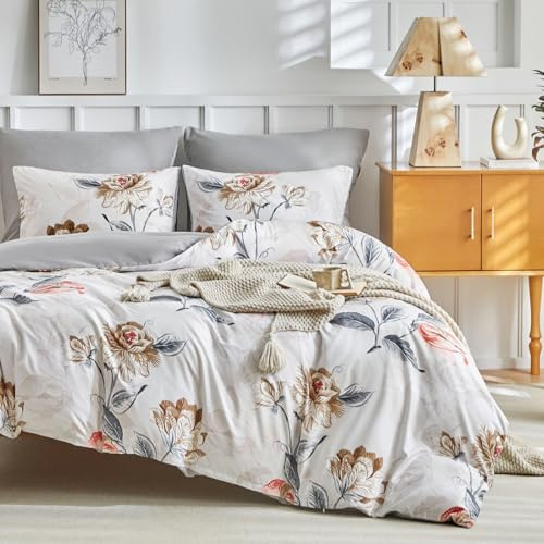 Lekesky Set Copripiumino Matrimoniale 240x220cm, Copripiumino Matrimoniale 3 Pezzi in Microfibra con Motivo a Acquerellato, Comprendente 1 Copripiumino 240x220cm + 2 Federe 50x80cm, Peonia Rosso