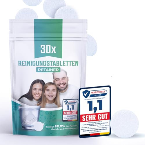 30 x Reinigungstabletten - Effektive Zahnpflege und Mundschutz - Halten Sie Ihre Knirscherschiene fleckenfrei - Zahnschiene Reinigung - Retainer cleaner - Gebissreiniger Tabs - Zahnspangenreiniger