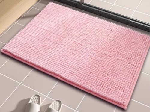 LEZUAN Badematte aus Chenille, Weich Badteppich, rutschfest Badvorleger, Absorbent Badezimmerteppich, Flauschig & Waschbar(Rosa,50 x 80 cm)
