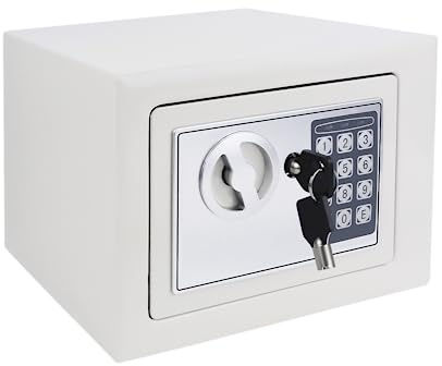 Fireproof Steel Safe Security Home Office Money Cash Waterproof Safety Box with Digital Keypad and Key 4.6L White