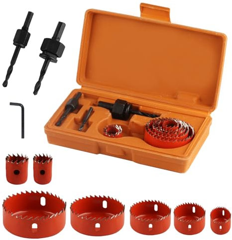 Set of 11 Metal Hole Saw Sets, 19-64 mm Metal Holesaw Set, Hole Saw Drill Bit Tools for Wood Plasterboard PVC Board Plastic Plate, with Accessories