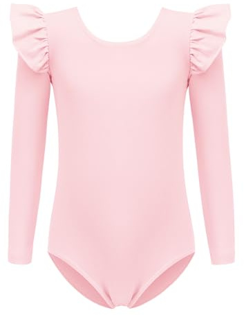 Arshiner Justaucorps Danse Fille,Justaucorps de Gymnastique Filles Manche longues Bouffante Vêtements de Ballet Danse Classique pour Enfant Rose 7-8 ans