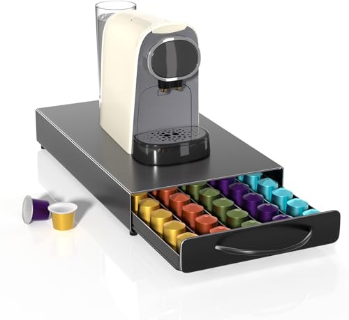 Eukue Porte Capsule pour Nespresso 45 PCs, Tiroirs à Capsules Rangement avec Support Métal, Grande Support Dosette Antidérapants avec Surface Anti-Vibration pour La Maison, Bureau, Café