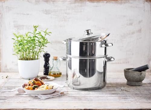 SMH LINE Pentola a vapore da 12 l, in acciaio inox, a induzione, con coperchio in vetro, per tutti i piani cottura