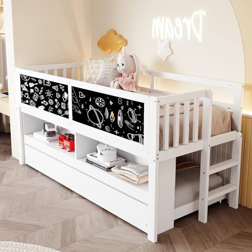 Arhatreya Letto a castello 90 x 200 cm, letto con letto estraibile, letto a soppalco con scaletta, letto in legno con lavagna graffiti, struttura del letto con rete a doghe, letto per bambini