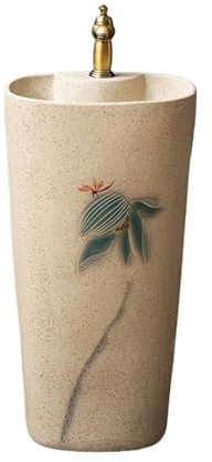 Lavandino moderno con piedistallo Lavandino da bagno in ceramica con piedistallo, lavabo giardino for esterni, rubinetto e kit di scarico