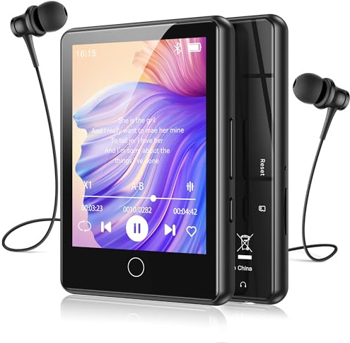 AGPTEK MP3 Bluetooth 5.3 con Pantalla Táctil de 2.8, Reproductor MP3 Sonido HiFi, Radio FM, Grabadora y Altavoz, 64GB Ampliable a 128GB y Player Funda