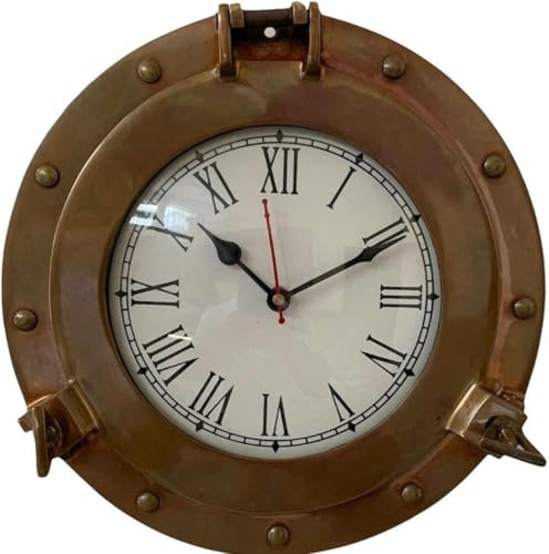 Orologio da parete con finitura in ottone oblò 30,5 cm, oblò nave, per la decorazione della casa e dell'ufficio Orologio da nave in ottone antico - Decorazione da parete nautica marina con design
