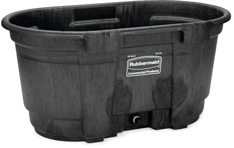 Rubbermaid Commercial Products Stock Tank 100-Gallons Structural Foam Heavy Duty Container for Livestock/Animal/Cattle Feed & Water Outdoor Homemade Pool/Hot Tub/Bathtub & Pet Cleaning/Dog Wash