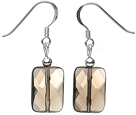 Ohrringe Ohrhänger aus Rauchquarz facettiert 925 Silber braun Rechteck flach