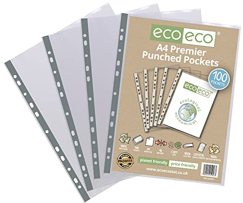 eco-eco A4 100% Reciclada Bolsa 100 Premier Multi Bolsillos Perforados
