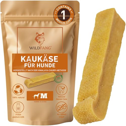 Wildfang® Snack per Cani in Formaggio Duro M (85 g) per Cani 15–25 kg – Bastoncino da Masticare per Cani, Himalayan Durezza tipo Yak, Masticativi Naturali per Cani stile Churpi, Confezione da 1