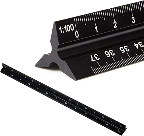 Righello Triangolare, 30cm Scalimetro Alluminio Nero, Righelli Scala per Architetti e Ingegneri 1:20, 1:25, 1:50, 1:75, 1:100, 1:125
