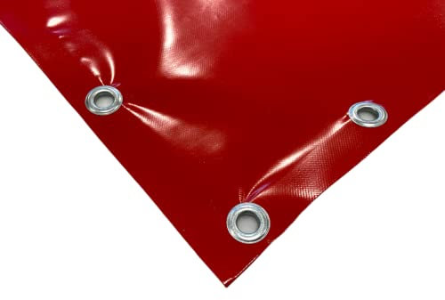 TENDAGGIMANIA PVC-Plane mit Ösen aus Aluminium, 650 g/m²- extra stark -mit umlaufendem Saum und Rundösen im Abstand von ca. 50cm- Massnahme 3m x 3m - Farbe: Rot